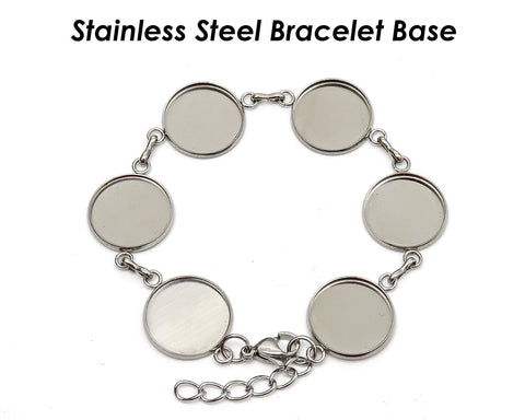 Stainless Steel Bracelet Blank, 16mm Bezel Bracelet Base, Blank Bracelet Bezel, 16mm Bracelet Setting for Cabochon, Jewelry Making Supplies