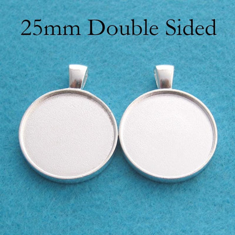 Double Sided Pendant Tray 25mm, Two Sided Pendant Bezel Pendant Blanks, 2 Sides Cabochon Setting for Jewelry Making