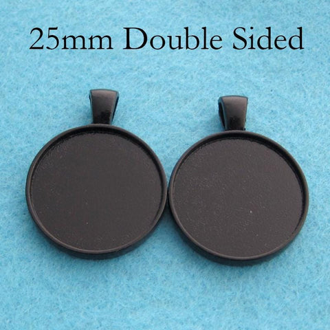 Double Sided Pendant Tray 25mm, Two Sided Pendant Bezel Pendant Blanks, 2 Sides Cabochon Setting for Jewelry Making