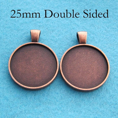 Double Sided Pendant Tray 25mm, Two Sided Pendant Bezel Pendant Blanks, 2 Sides Cabochon Setting for Jewelry Making