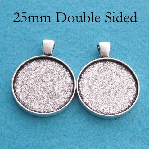 Double Sided Pendant Tray 25mm, Two Sided Pendant Bezel Pendant Blanks, 2 Sides Cabochon Setting for Jewelry Making