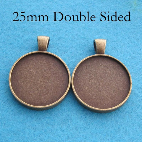 Double Sided Pendant Tray 25mm, Two Sided Pendant Bezel Pendant Blanks, 2 Sides Cabochon Setting for Jewelry Making