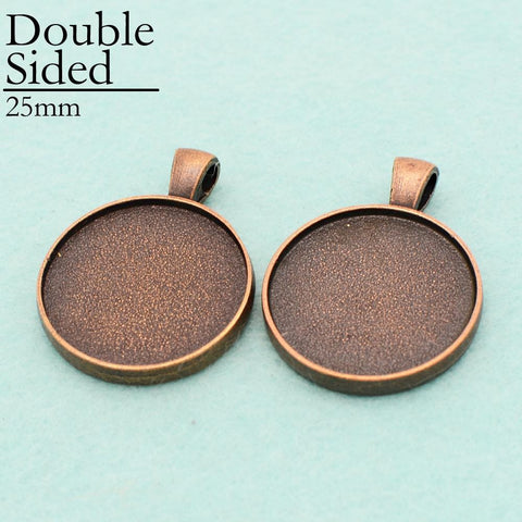 Double Sided Pendant Tray 25mm, Two Sided Pendant Bezel Pendant Blanks, 2 Sides Cabochon Setting for Jewelry Making