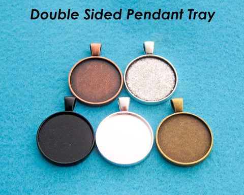 Double Sided Pendant Tray 25mm, Two Sided Pendant Bezel Pendant Blanks, 2 Sides Cabochon Setting for Jewelry Making