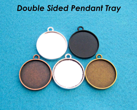 25mm Double Sided Pendant Tray, Two Sided Pendant Bezel Pendant Blanks, 2 Sides Cabochon Base, Blank Pendant Setting for Jewelry Making