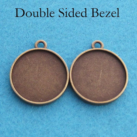 25mm Double Sided Pendant Tray, Two Sided Pendant Bezel Pendant Blanks, 2 Sides Cabochon Base, Blank Pendant Setting for Jewelry Making