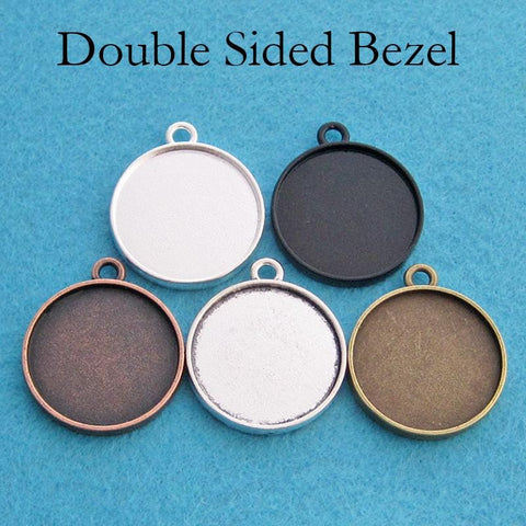 25mm Double Sided Pendant Tray, Two Sided Pendant Bezel Pendant Blanks, 2 Sides Cabochon Base, Blank Pendant Setting for Jewelry Making