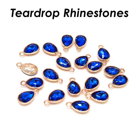 Teardrop Rhinestone Charms Silver Gold Rose Gold, Blue Stone Beads Jewelry Supplies for Earrings, Necklace Bracelet Making