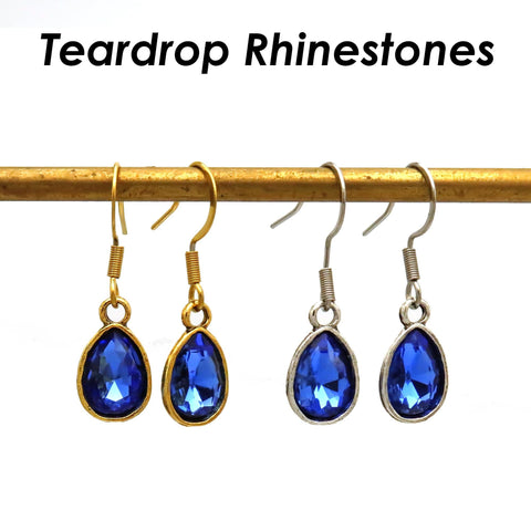 Teardrop Rhinestone Charms Silver Gold Rose Gold, Blue Stone Beads Jewelry Supplies for Earrings, Necklace Bracelet Making