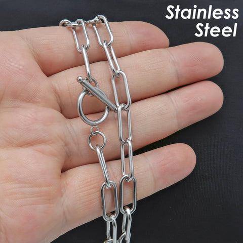 Paper Clip Necklace for Men Women, Stainless Steel PaperClip Necklace Gold & Silver, Paperclip Chain Toggle Clasp Necklace