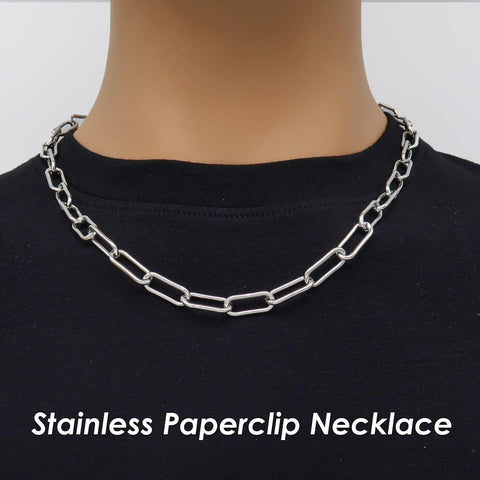 Paper Clip Necklace for Men Women, Stainless Steel PaperClip Necklace Gold & Silver, Paperclip Chain Toggle Clasp Necklace