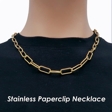 Paper Clip Necklace for Men Women, Stainless Steel PaperClip Necklace Gold & Silver, Paperclip Chain Toggle Clasp Necklace