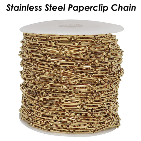 10 Feet x Paper Clip Chain Gold Silver, Stainless Steel Chain Bulk PaperClip Chain, Rectangle Link Chain for Jewelry Making