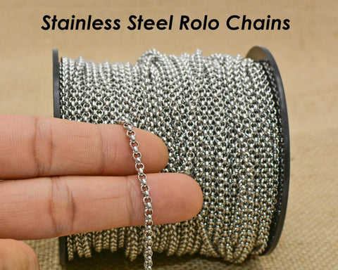 Stainless Steel Rolo Chain Gold Silver, Circle Link Chain by Yard Meter Length Spool, Stainless Steel Chain Bulk for Jewelry Making