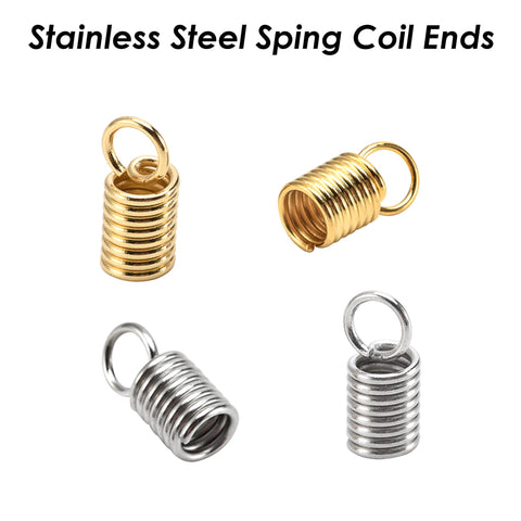 50 x Spring Coil Ends Stainless Steel, Cord Ends Gold Silver, Cord End Tip, Leather End Caps, Spring End, Jewelry Findings Supplies