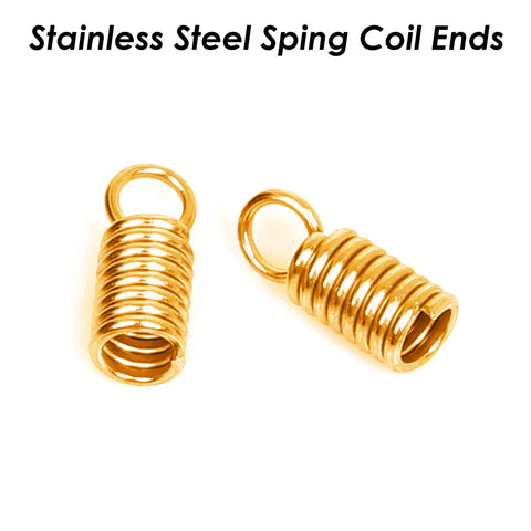 50 x Spring Coil Ends Stainless Steel, Cord Ends Gold Silver, Cord End Tip, Leather End Caps, Spring End, Jewelry Findings Supplies