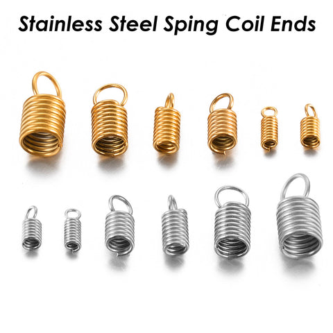 50 x Spring Coil Ends Stainless Steel, Cord Ends Gold Silver, Cord End Tip, Leather End Caps, Spring End, Jewelry Findings Supplies