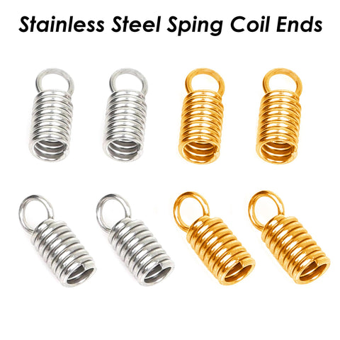 50 x Spring Coil Ends Stainless Steel, Cord Ends Gold Silver, Cord End Tip, Leather End Caps, Spring End, Jewelry Findings Supplies