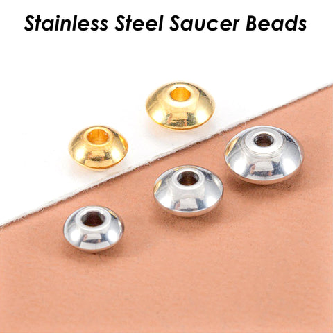 20 x Saucer Beads Gold Silver, Wholesale Stainless Steel Spacer Beads for Jewelry Making, Spaceship Beads, Bracelet Spacers, Roundel Beads