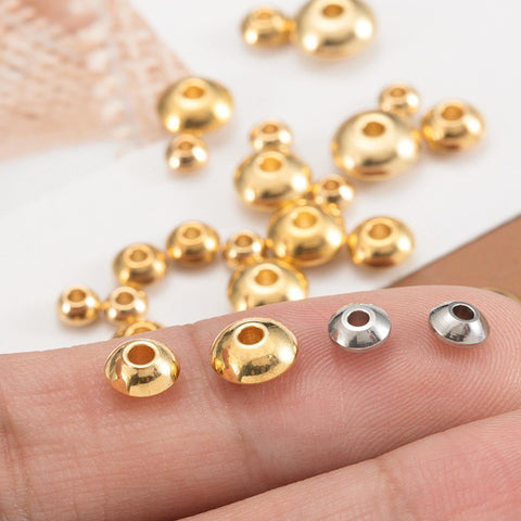 20 x Saucer Beads Gold Silver, Wholesale Stainless Steel Spacer Beads for Jewelry Making, Spaceship Beads, Bracelet Spacers, Roundel Beads