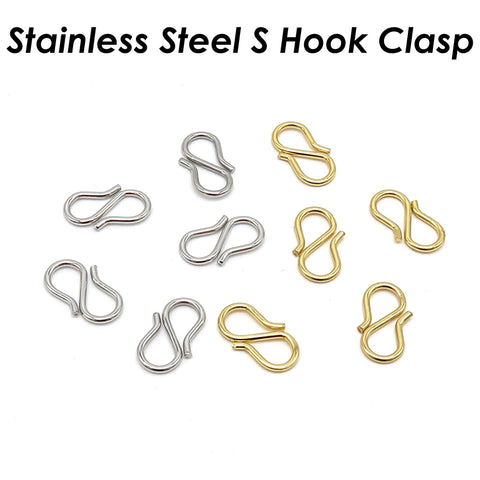 50 x S Hook Clasps Gold Silver, Stainless Steel S Hook Clasp for Necklace Bracelet Connector, Jewelry Findings Jewelry Supplies