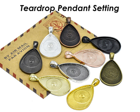 Teardrop Pendant Pendant Tray, 20x30mm Teardrop Bezel Pendant Setting, Teardrop Cabochon Setting, Teardrop Pendant Blanks