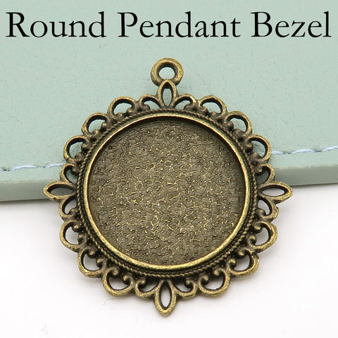 Round Pendant Trays 20mm 25mm, Flower Pendant Bezel Blank, Cabochon Base, Silver Bronze Copper Gold Pendant Setting for Jewelry Making