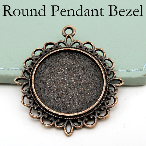 Round Pendant Trays 20mm 25mm, Flower Pendant Bezel Blank, Cabochon Base, Silver Bronze Copper Gold Pendant Setting for Jewelry Making