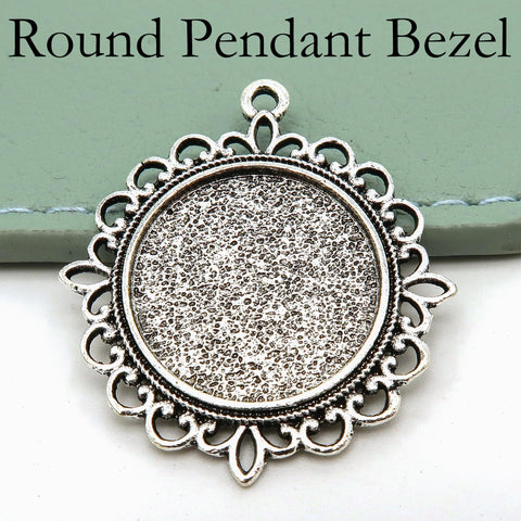 Round Pendant Trays 20mm 25mm, Flower Pendant Bezel Blank, Cabochon Base, Silver Bronze Copper Gold Pendant Setting for Jewelry Making