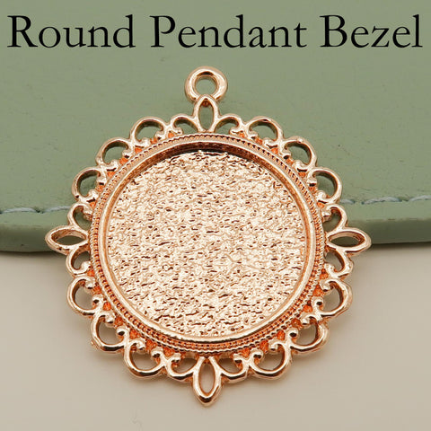 Round Pendant Trays 20mm 25mm, Flower Pendant Bezel Blank, Cabochon Base, Silver Bronze Copper Gold Pendant Setting for Jewelry Making