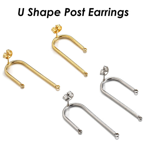 Stainless Steel Hoop Earring Gold Silver, U-Shaped Earring Posts, Arch Earring Connector, Stud Earring Findings, Jewelry Supplies