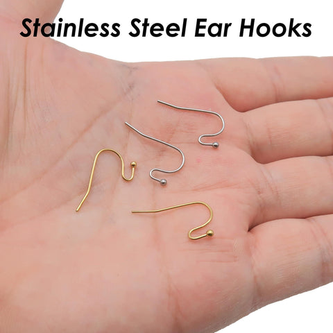 50 x Stainless Steel Earring Hooks Gold Silver Earwires, Surgical Steel Earrings Wires Ear Hooks for Jewelry Making