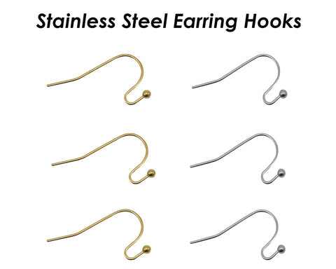 50 x Stainless Steel Earring Hooks Gold Silver Earwires, Surgical Steel Earrings Wires Ear Hooks for Jewelry Making