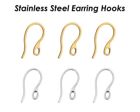 Surgical Steel Earring Hooks, Bulk Wholesale Stainless Steel Ear Wires Gold Silver Hypoallergenic Tarnish Free