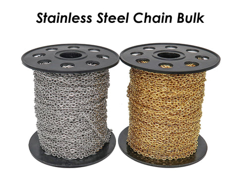 Stainless Steel Chain Gold Silver Black, Wholesale Tarnish Free Chain by the Yard Foot Roll Spool, Bulk Chain for Jewelry Making