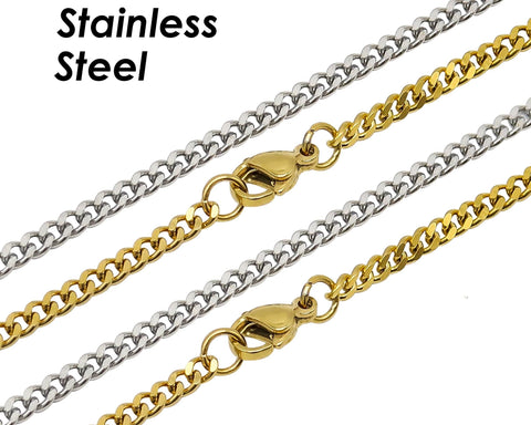 Stainless Steel Necklace Gold Silver, Curb Chain Necklace for Women Men, Stainless Steel Curb Link Necklace Chain for Jewelry Making