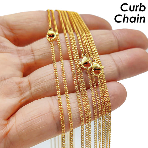 Stainless Steel Necklace Gold Silver, Curb Chain Necklace for Women Men, Stainless Steel Curb Link Necklace Chain for Jewelry Making