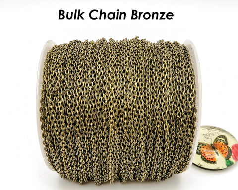 30 Feet x Bulk Chain for Jewelry Making, Silver Gold Bronze Copper Necklace Chain by the Yard Foot, Cable Link Rolo Chain by the Inch Meter