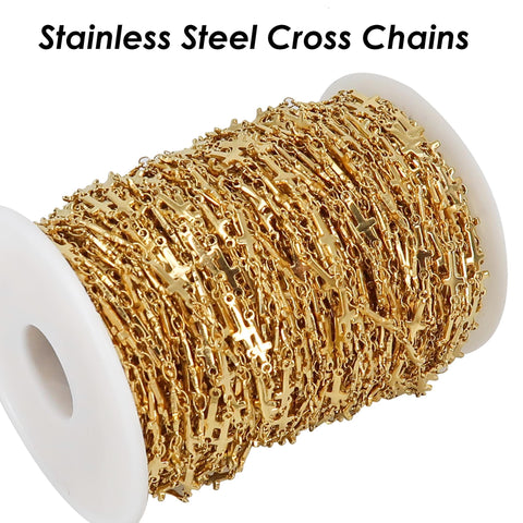 Cross Link Chain Gold Silver, Stainless Steel Chain Bulk for Men Women Necklace or Bracelet, Cross Chain for Jewelry Making