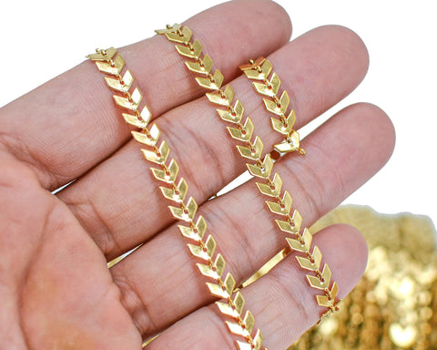 10 Feet x Flat Chevron Chain, Fish Bone Chain, Stainless Steel Chain for Necklace Bracelet, Bulk Silver Gold Chain for Jewelry Making