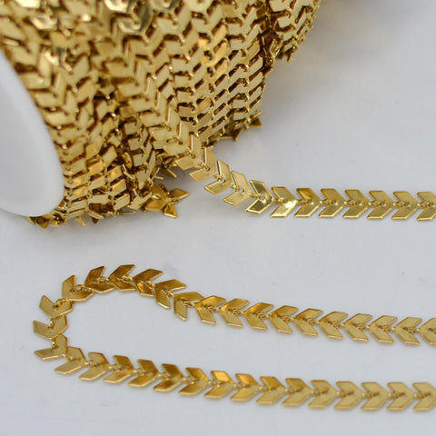 10 Feet x Flat Chevron Chain, Fish Bone Chain, Stainless Steel Chain for Necklace Bracelet, Bulk Silver Gold Chain for Jewelry Making