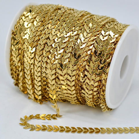 10 Feet x Flat Chevron Chain, Fish Bone Chain, Stainless Steel Chain for Necklace Bracelet, Bulk Silver Gold Chain for Jewelry Making