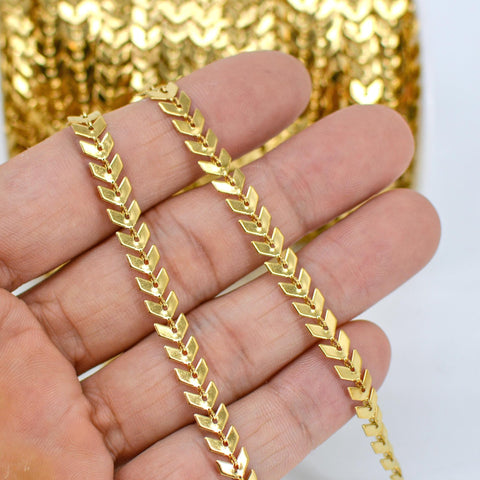 10 Feet x Flat Chevron Chain, Fish Bone Chain, Stainless Steel Chain for Necklace Bracelet, Bulk Silver Gold Chain for Jewelry Making