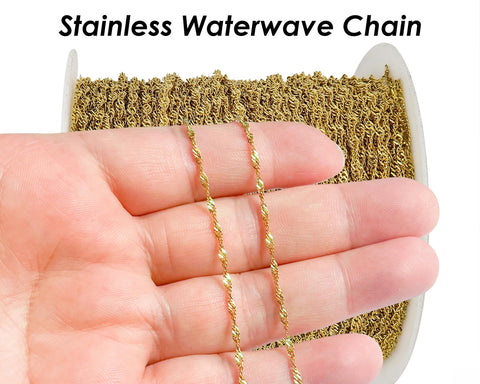 Water Wave Chain Gold Silver, Water Wave Chain for Women Necklace, Dainty Chain Bulk Stainless Steel Chain for Jewelry Making