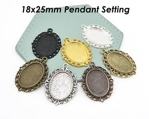 18x25mm Pendant Setting, Cabochon Setting, 18x25mm Pendant Bezel Blanks, Silver Bronze Copper Black Gold Pendant Tray for Jewelry Making