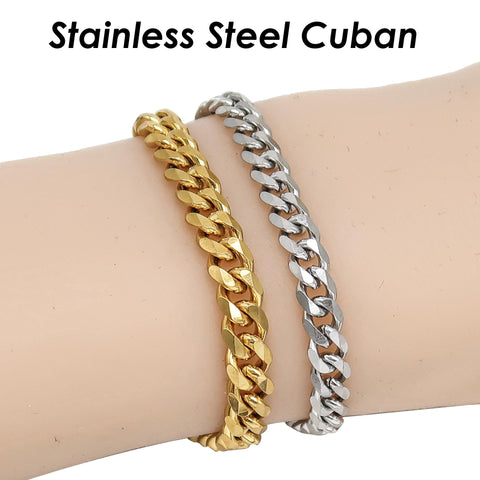 Cuban Necklace Stainless Steel Necklace for Men Women, Cuban Chain Necklace Gold Silver Cuban Bracelet, Chunky Curb Necklace Curb Bracelet