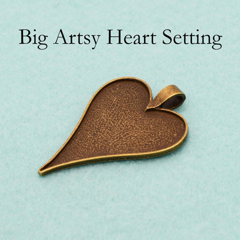 Big Arsty Heart Pendant Blanks, Big Heart Pendant Tray, Heart Bezel Pendant Setting for DIY Jewelry Making