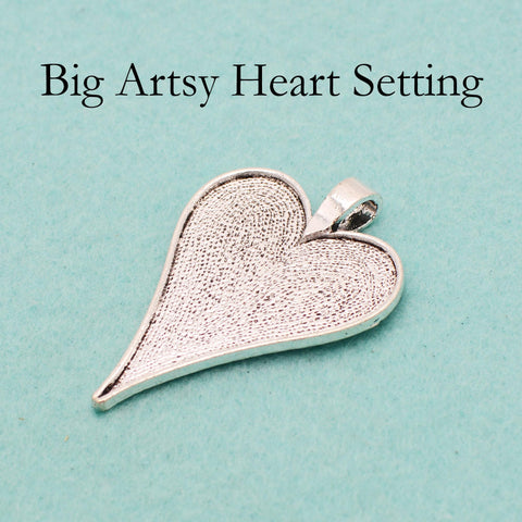 Big Arsty Heart Pendant Blanks, Big Heart Pendant Tray, Heart Bezel Pendant Setting for DIY Jewelry Making