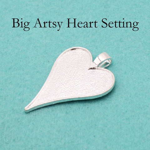 Big Arsty Heart Pendant Blanks, Big Heart Pendant Tray, Heart Bezel Pendant Setting for DIY Jewelry Making