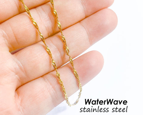 Water Wave Necklace Gold Silver, Waterwave Chain Necklace, WaterWave Chain Sparkle necklace, Dainty Stainless Steel Necklace